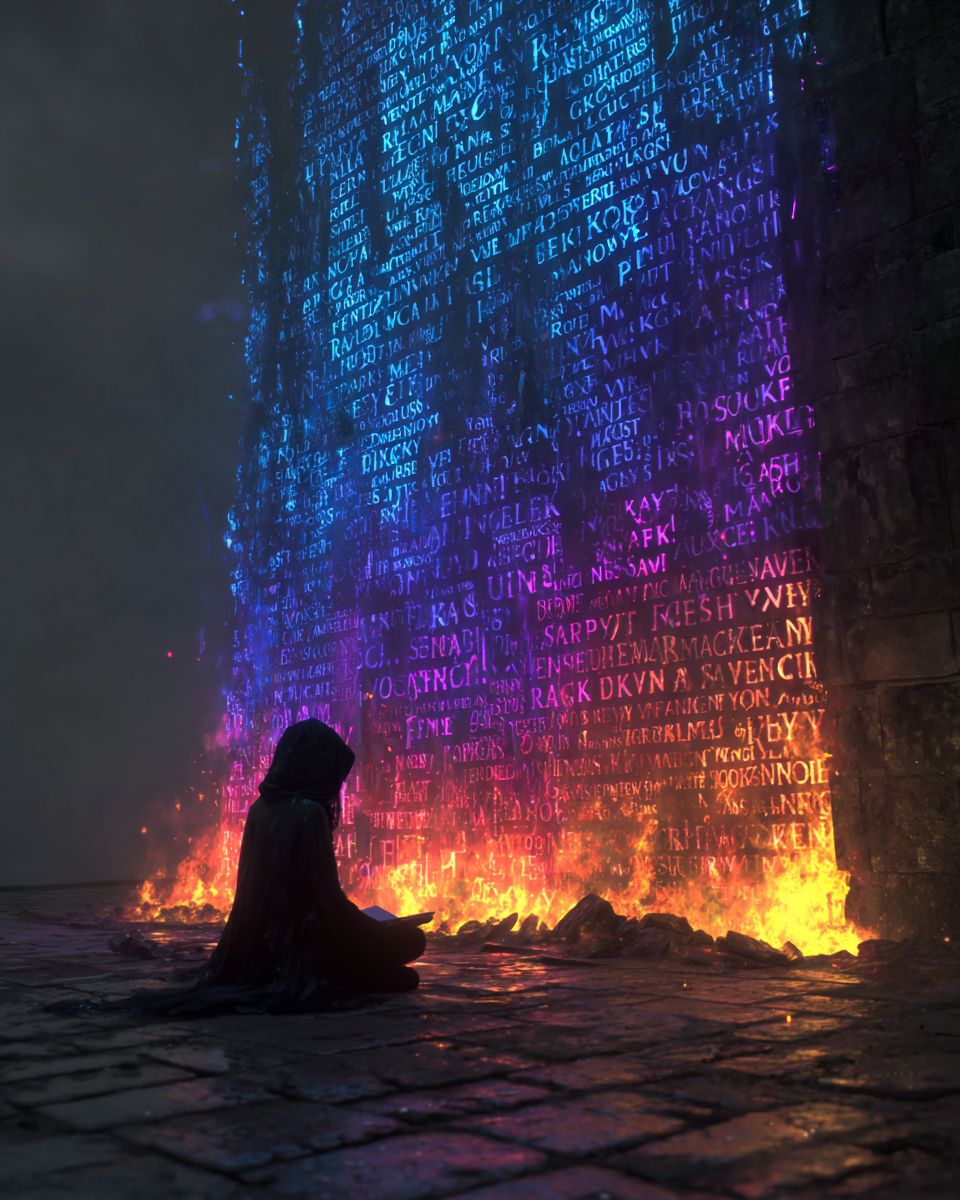 Abstract neon glyphs floating in dark void—metaphor for AI-generated semantic space